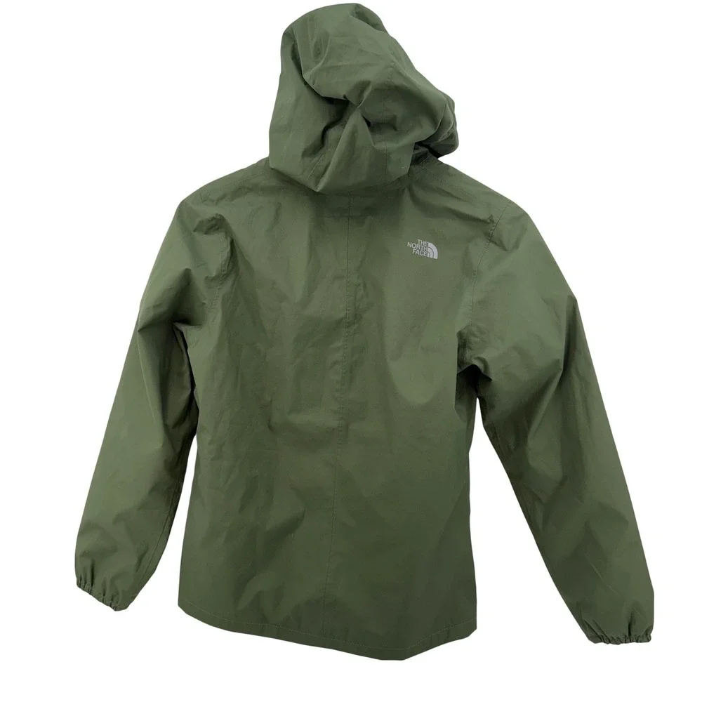 The North Face Girls Large Green DryVent Hooded Rain Jacket Pink Lining L 14/16